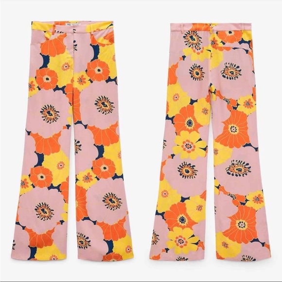 Zara Floral Print Flare Pants- NWT - Picture 3 of 6